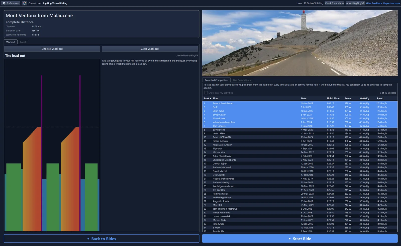 Activity selection screen